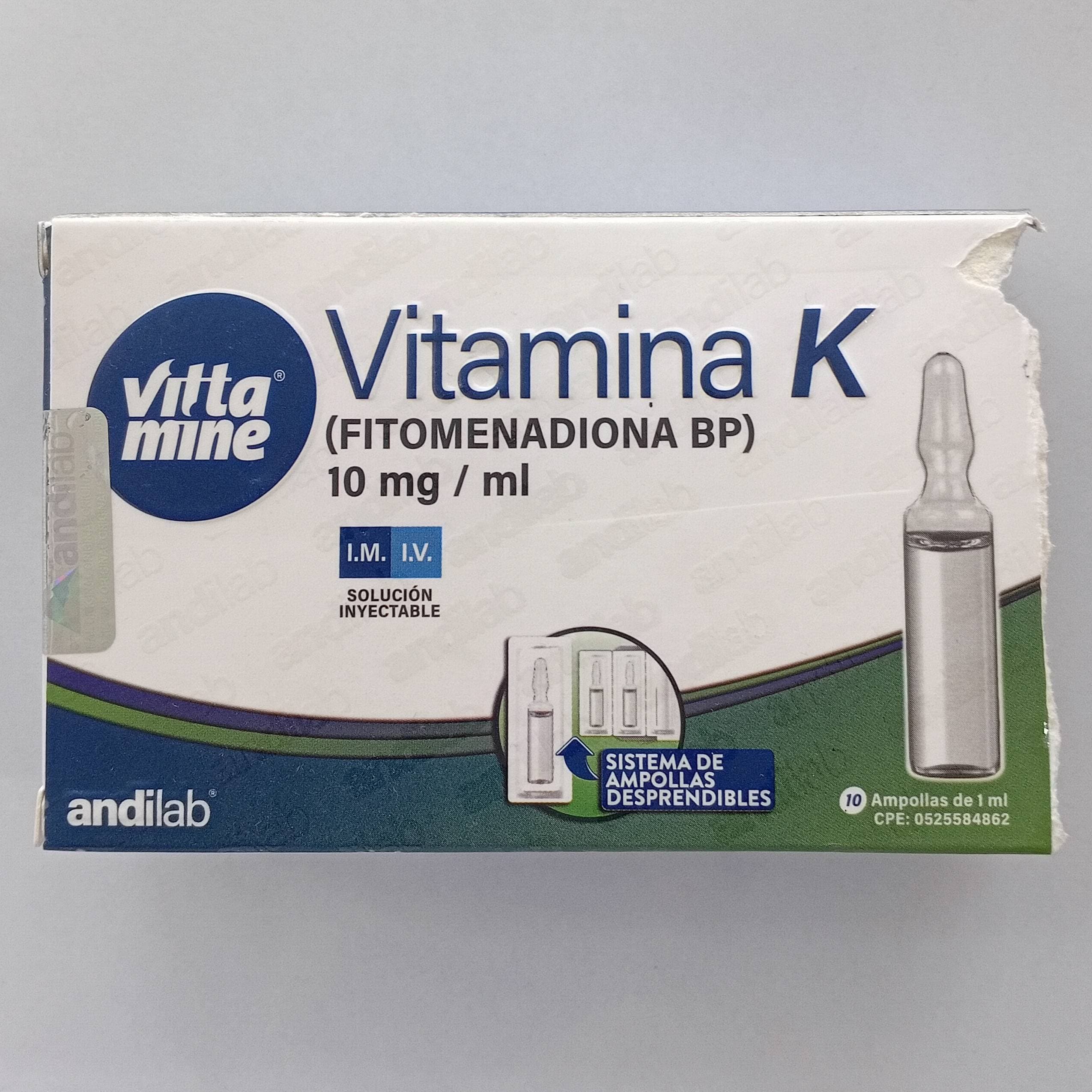 VITAMINA K FITOMENADIONA BP 100MG/ML X 1AMP. ANDILAB